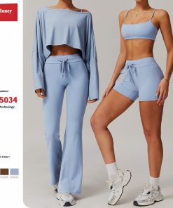 Shaving Yoga Set High Waisted Casual Running Flared Pants Fitness Exercise Set
