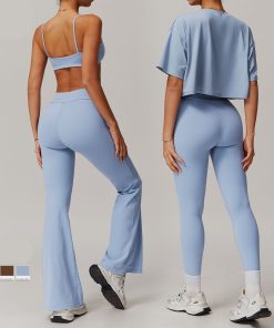Alternative view of Shaving Yoga Set High Waisted Casual Running Flared Pants Fitness Exercise Set