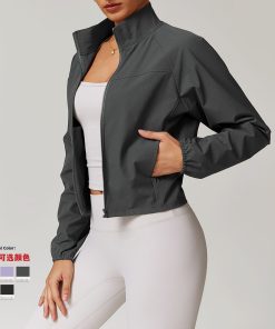 Alternative view of Quick Drying Stand Collar Sports Jacket For Women Thin Windproof Outdoor Running Fitness Long Sleeve Yoga Jacket