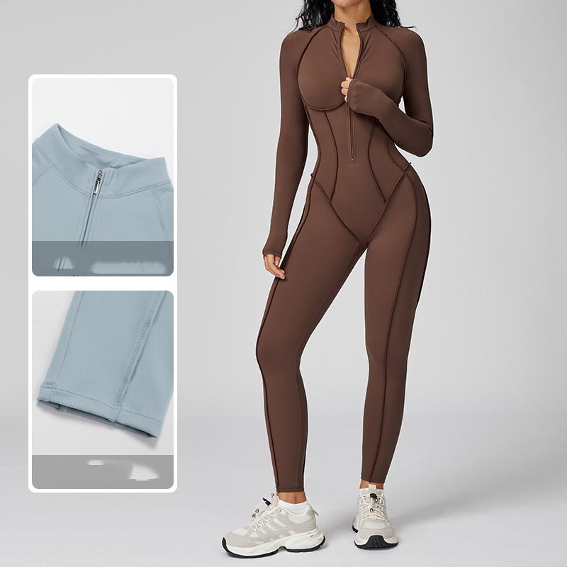 Custom Compression Onesie Workout Yoga Bodysuit Long Sleeve Backless Sports Rompers Zippered Front Gym Fitness Jumpsuits - Image 4
