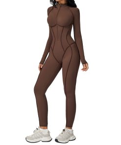 Alternative view of Custom Compression Onesie Workout Yoga Bodysuit Long Sleeve Backless Sports Rompers Zippered Front Gym Fitness Jumpsuits