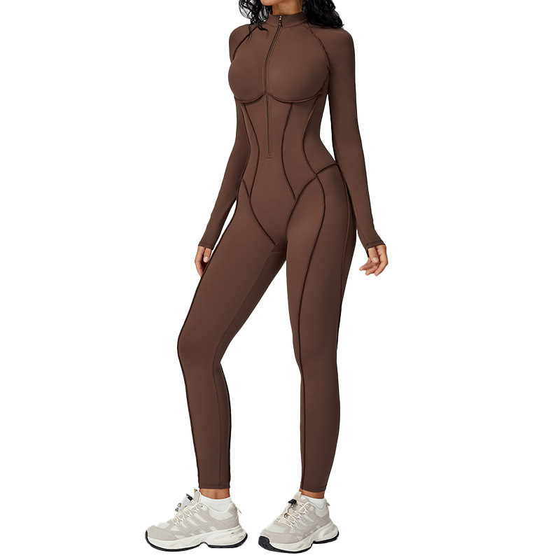 Custom Compression Onesie Workout Yoga Bodysuit Long Sleeve Backless Sports Rompers Zippered Front Gym Fitness Jumpsuits - Image 2